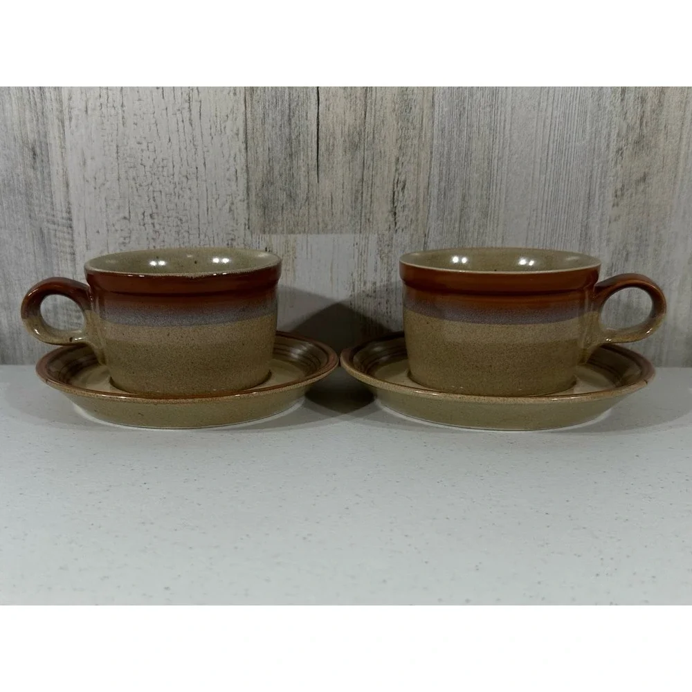 Mikasa Potters Art Ben Seibel Country Oak Cup and Saucer‎ Set of 2 Tan Brown MCM